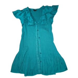 East 5th Teal Ruffled Button Down Shirt